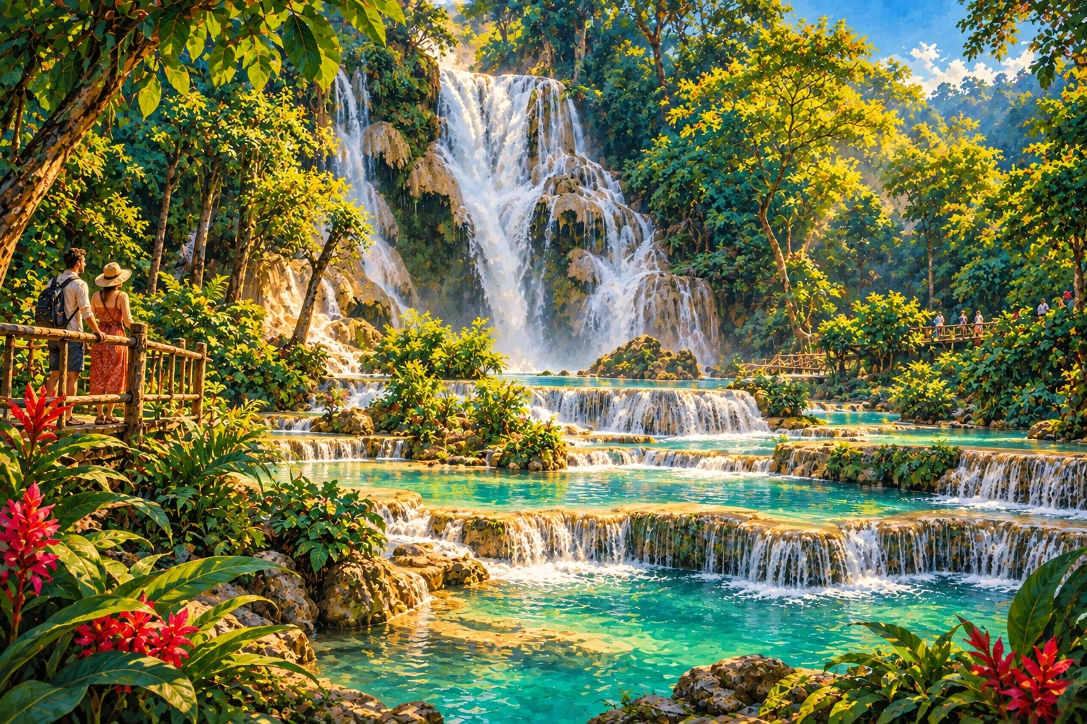 Illustrated view of Kuang Si Waterfall