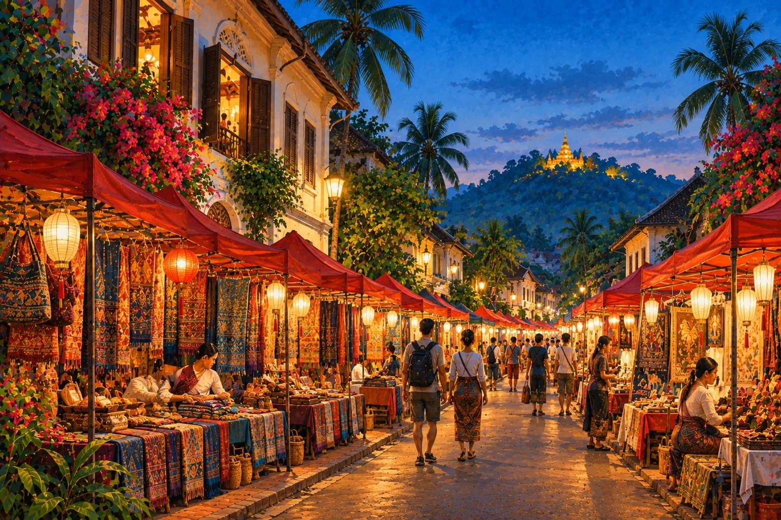 Illustrated view of Luang Prabang Night Market