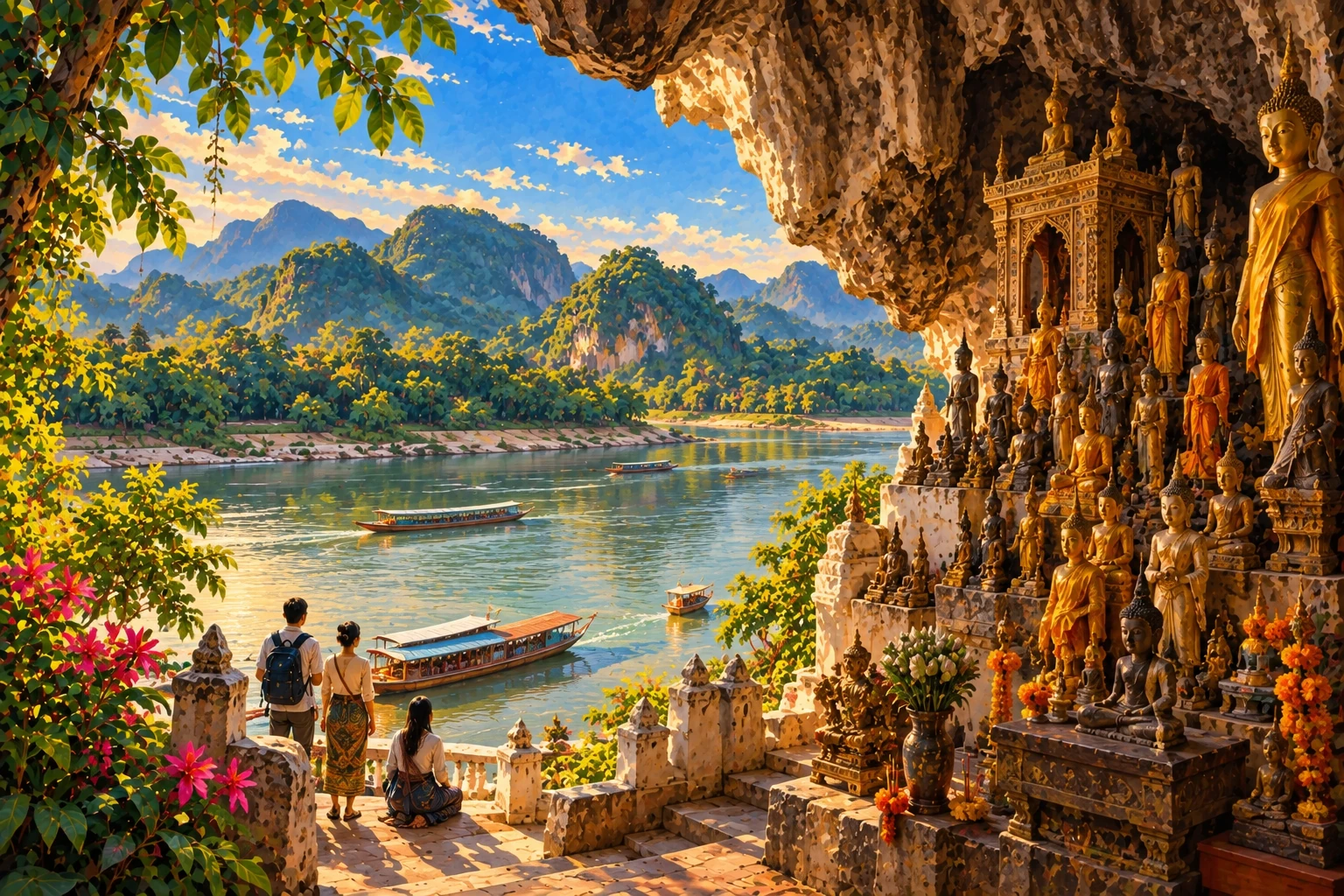 Illustrated view of Pak Ou Caves