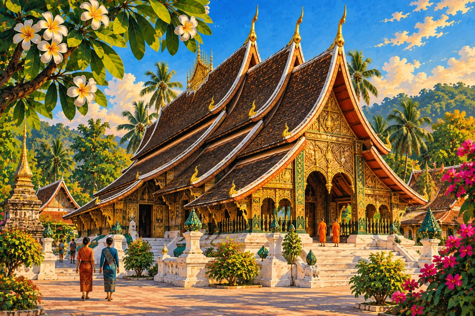 Illustrated view of Wat Xieng Thong