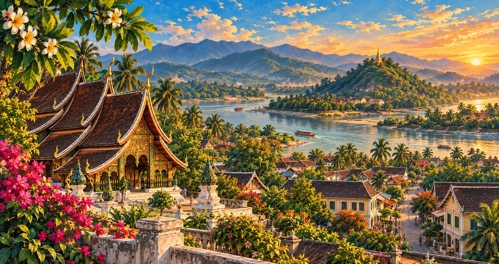 Illustrated panorama of Luang Prabang