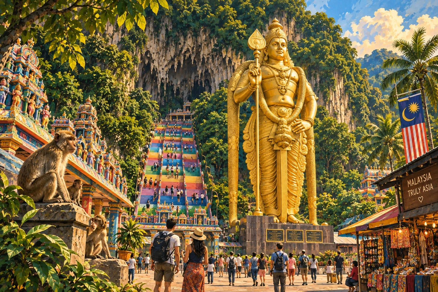 Illustrated Batu Caves in Kuala Lumpur, Malaysia