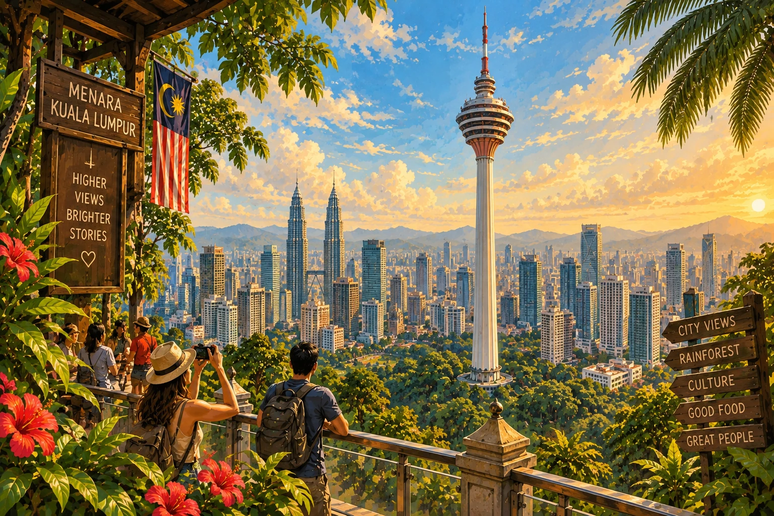 Illustrated Kuala Lumpur Tower in Kuala Lumpur, Malaysia