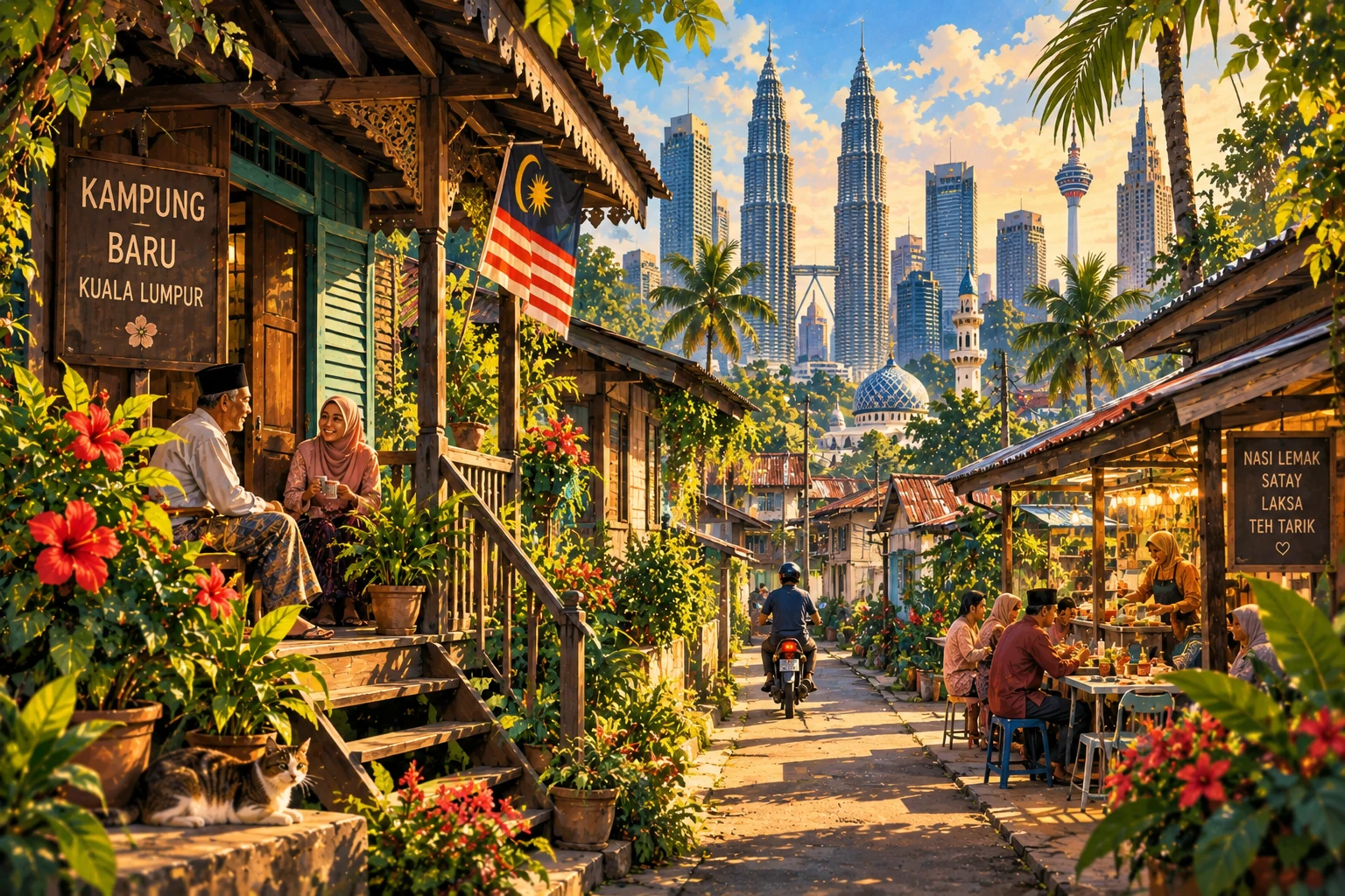 Illustrated Kampung Baru in Kuala Lumpur, Malaysia