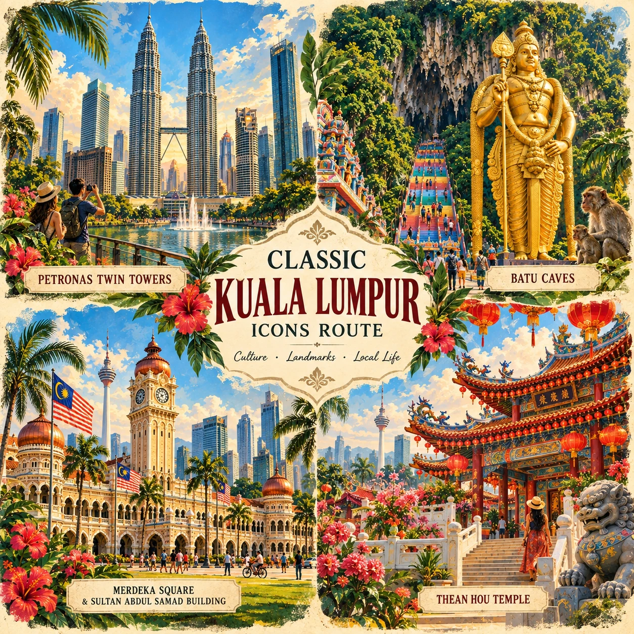 Illustrated Classic Kuala Lumpur icons in Kuala Lumpur, Malaysia