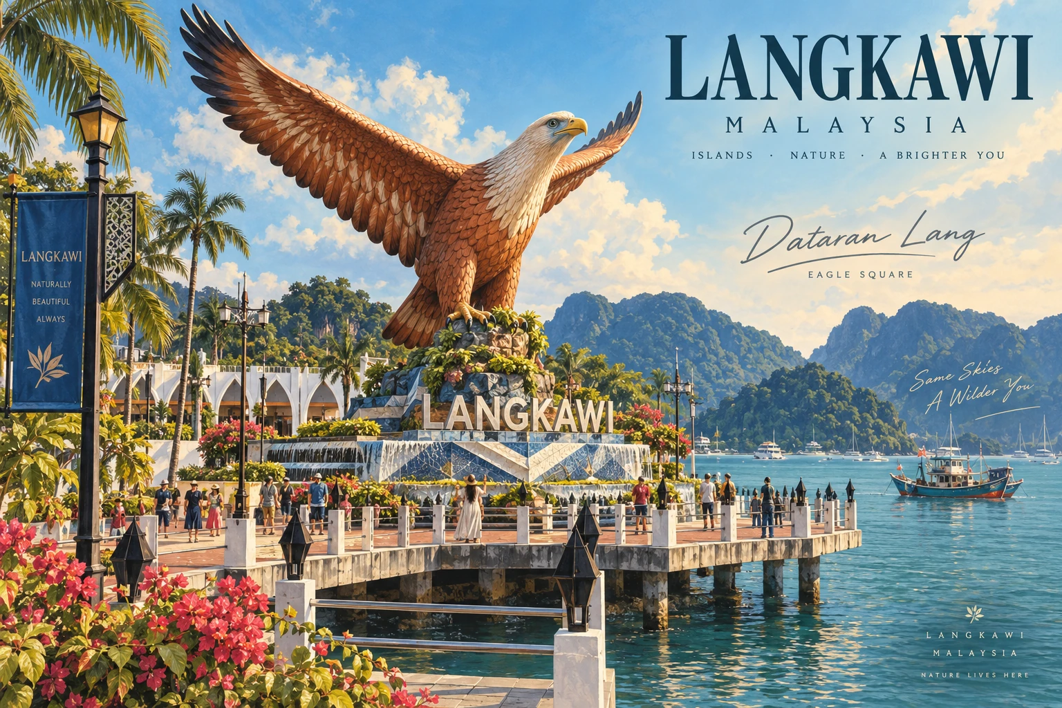 Illustrated Eagle Square, Dataran Lang in Langkawi, Malaysia