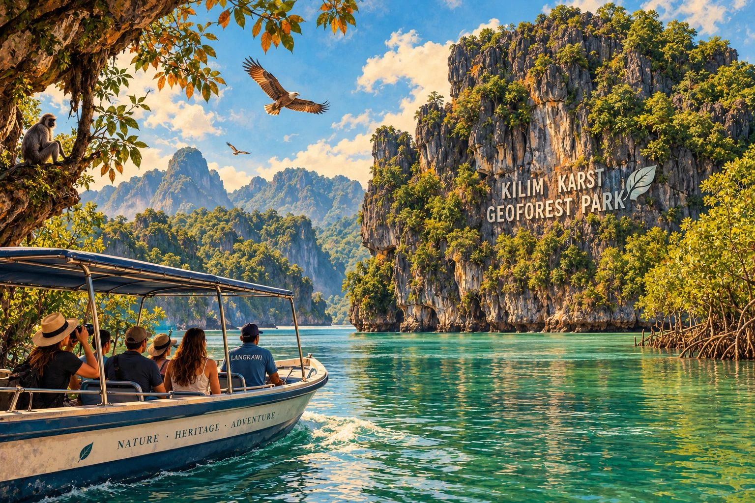 Illustrated Kilim Karst Geoforest Park in Langkawi, Malaysia