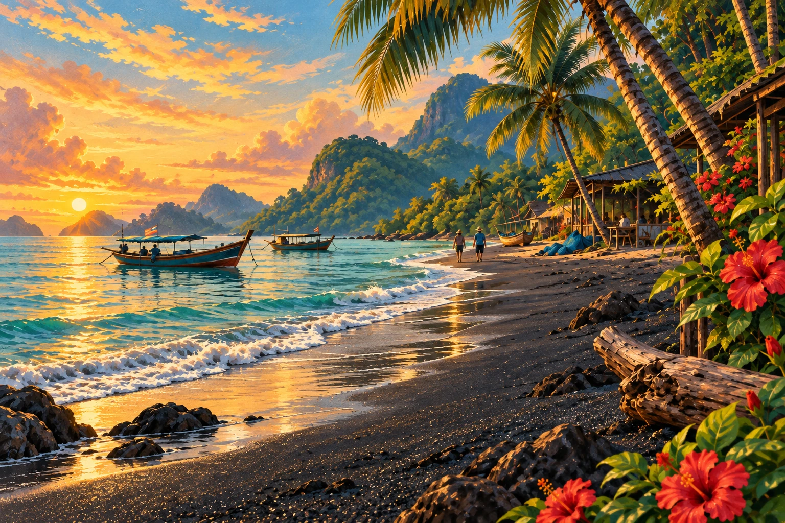 Illustrated Black Sand Beach in Langkawi, Malaysia