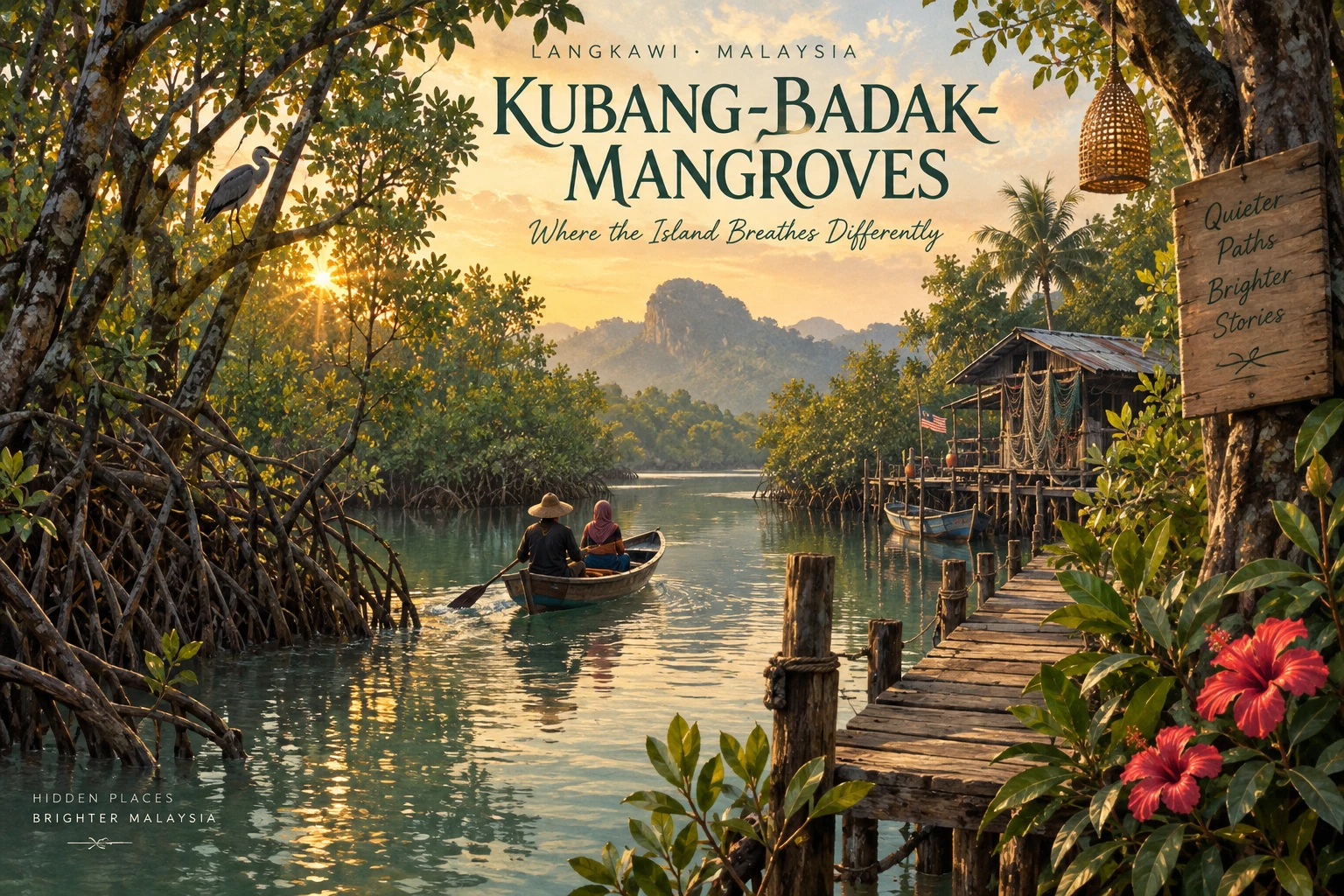 Illustrated Kubang Badak mangroves in Langkawi, Malaysia