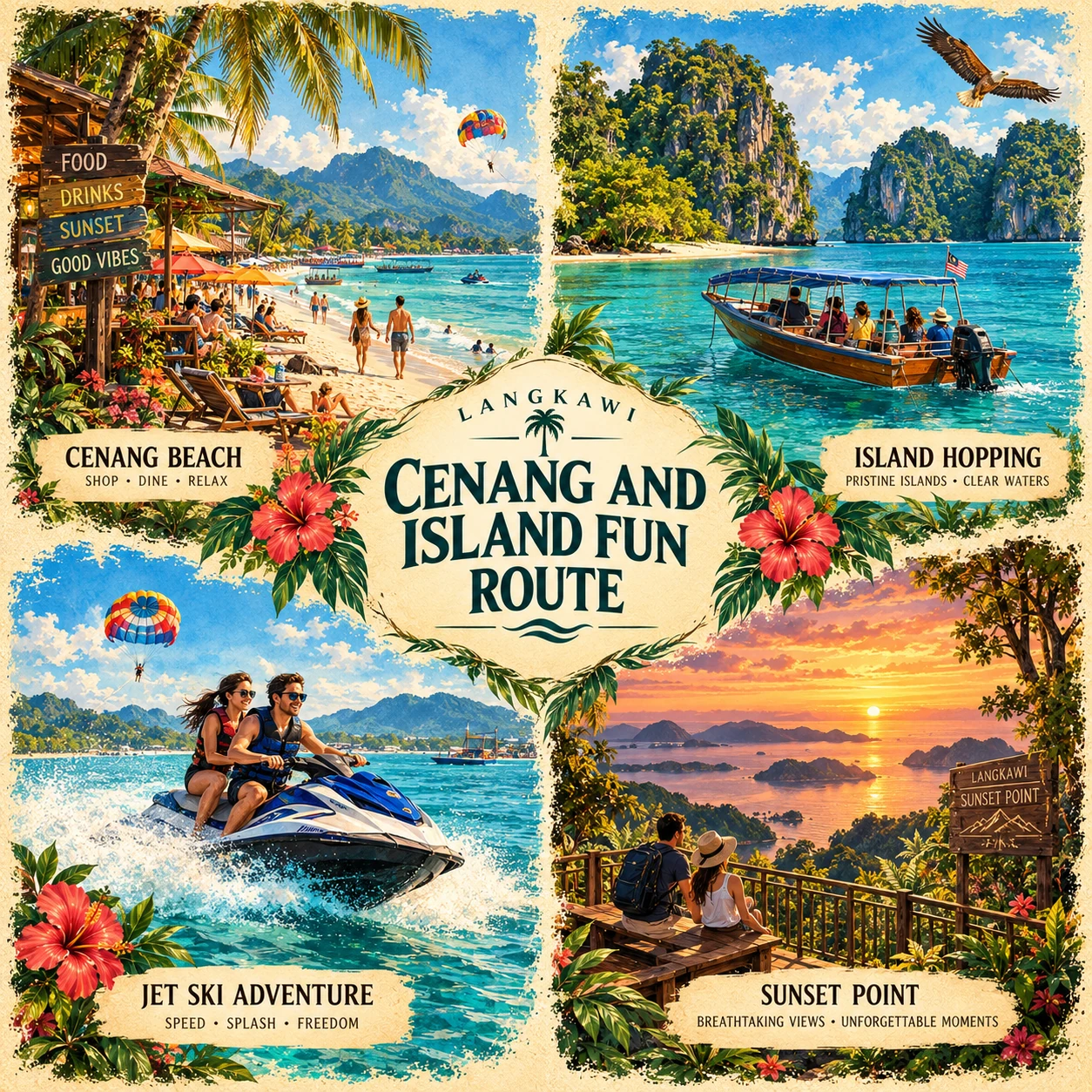Illustrated Cenang and island fun in Langkawi, Malaysia