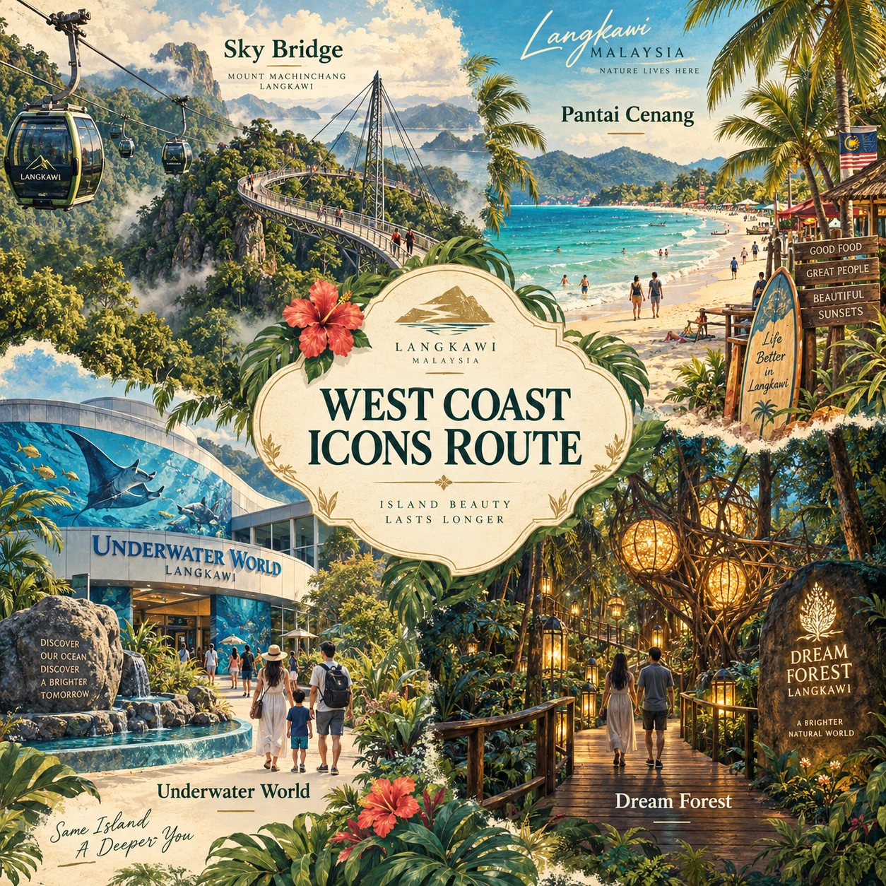Illustrated West-coast icons in Langkawi, Malaysia