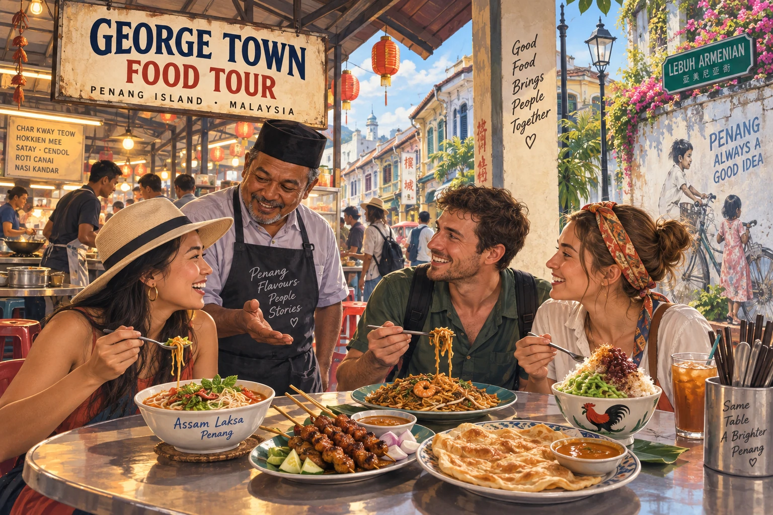 Illustrated George Town food tour in Penang, Malaysia