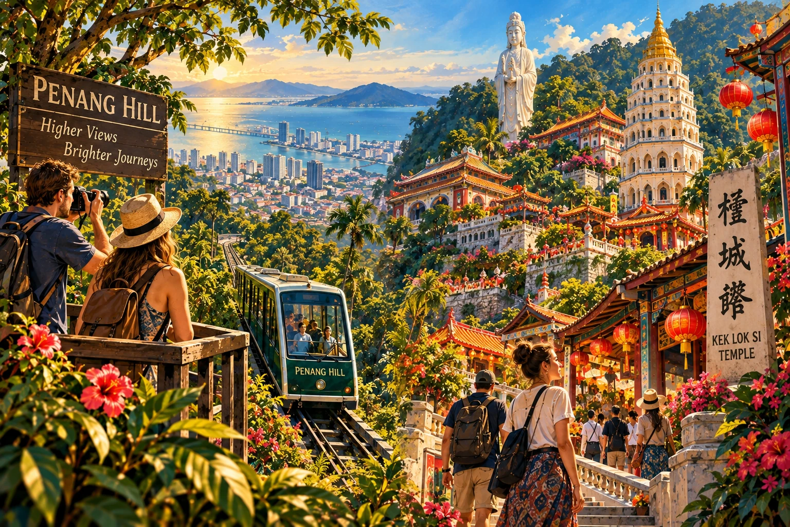 Illustrated Penang Hill and Kek Lok Si tour in Penang, Malaysia