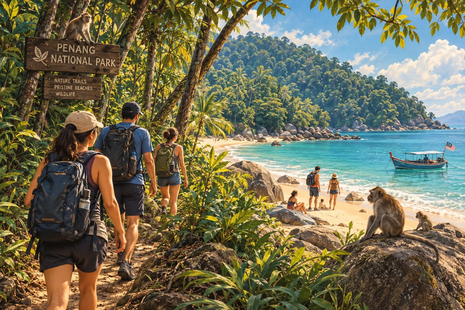 Illustrated Penang National Park and Monkey Beach in Penang, Malaysia