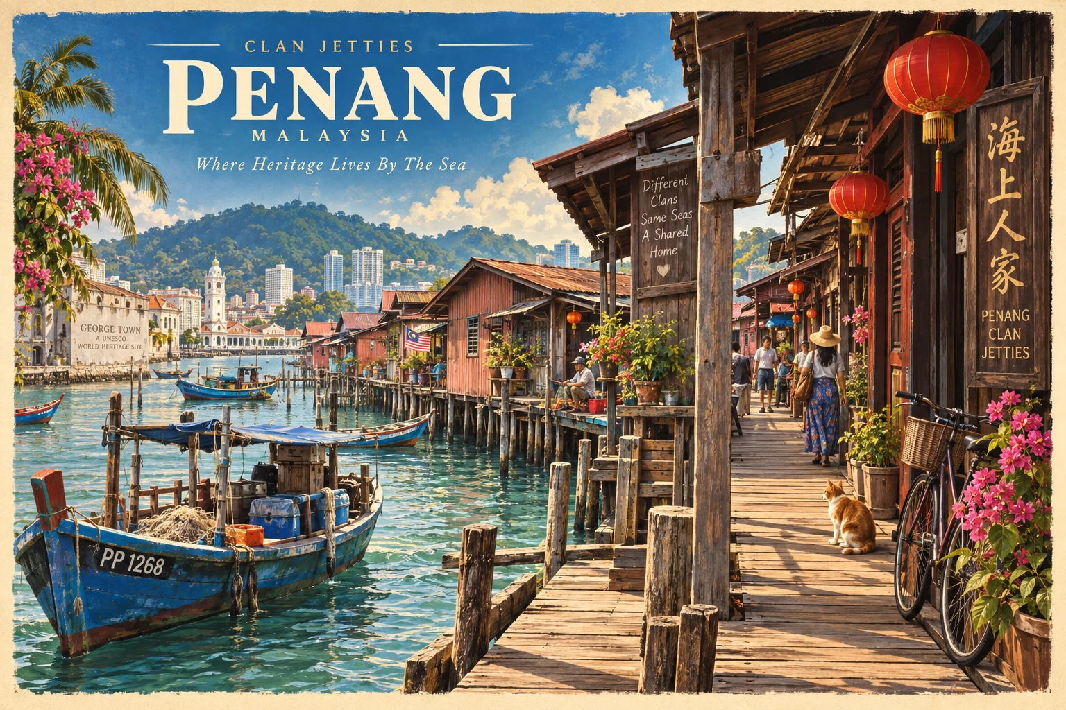 Illustrated Clan Jetties in Penang, Malaysia