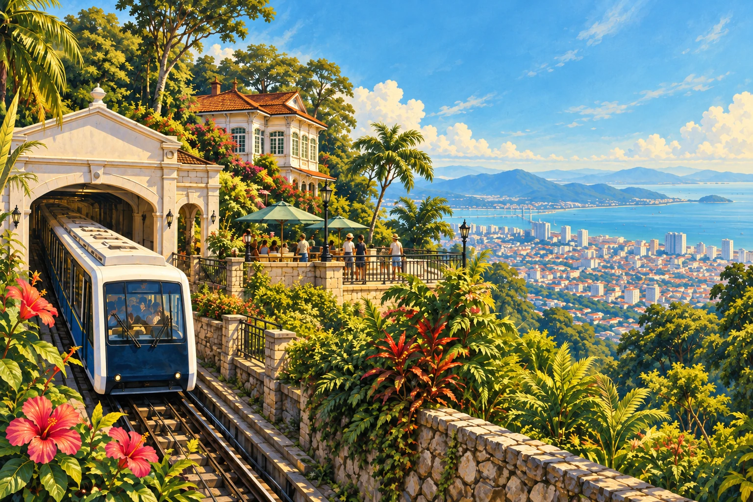 Illustrated Penang Hill in Penang, Malaysia