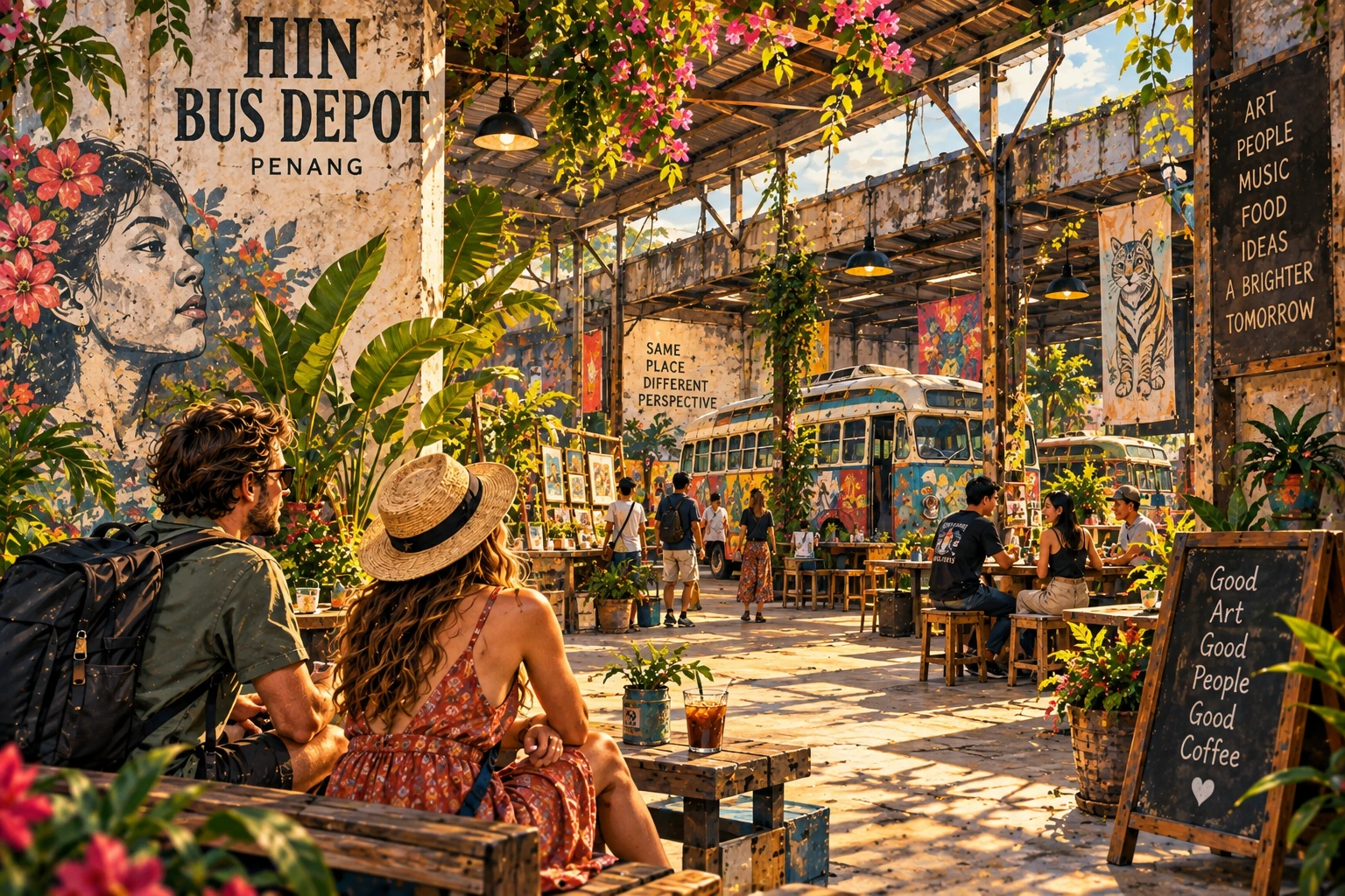 Illustrated Hin Bus Depot in Penang, Malaysia