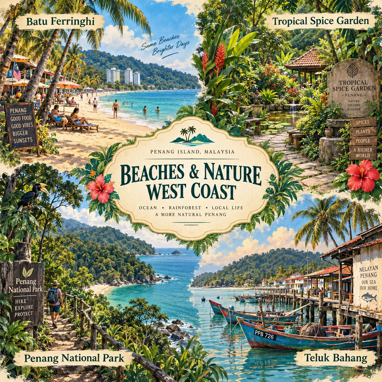 Illustrated Beaches and nature west-coast route in Penang, Malaysia