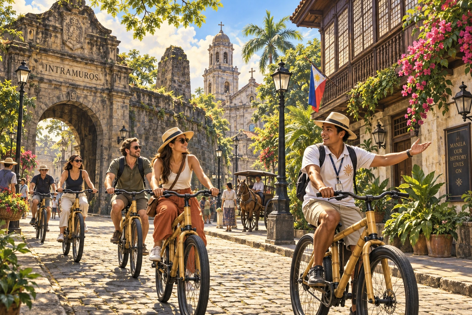 Illustrated Intramuros bamboo bike tour in Manila, Philippines