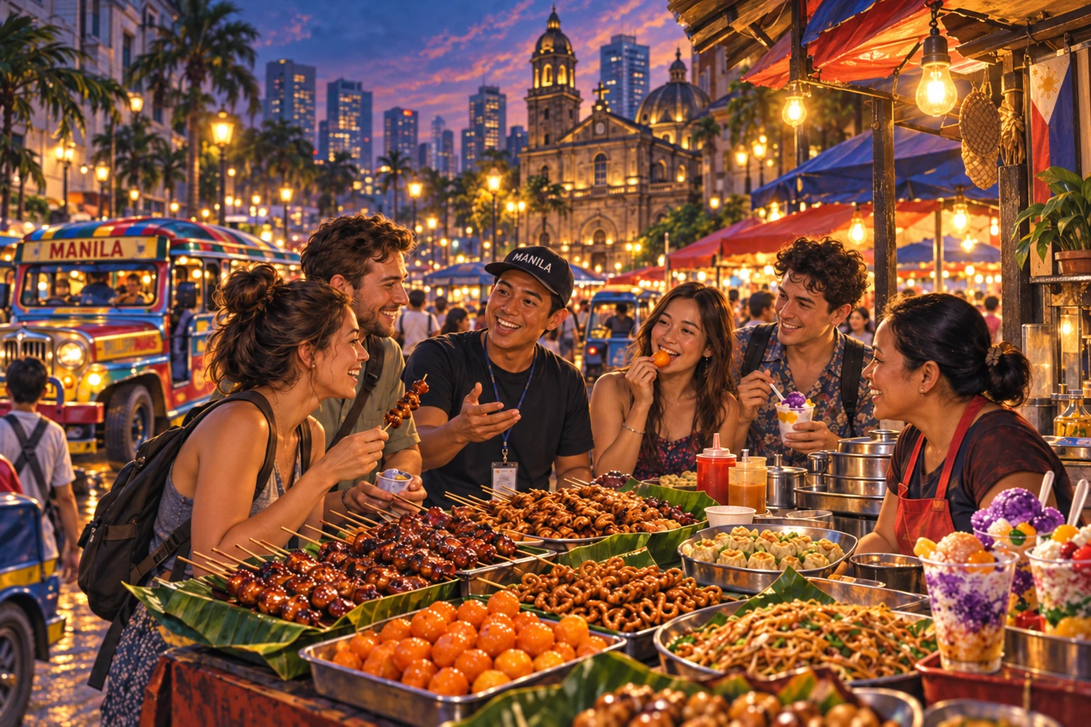 Illustrated Manila street food and night market tour in Manila, Philippines