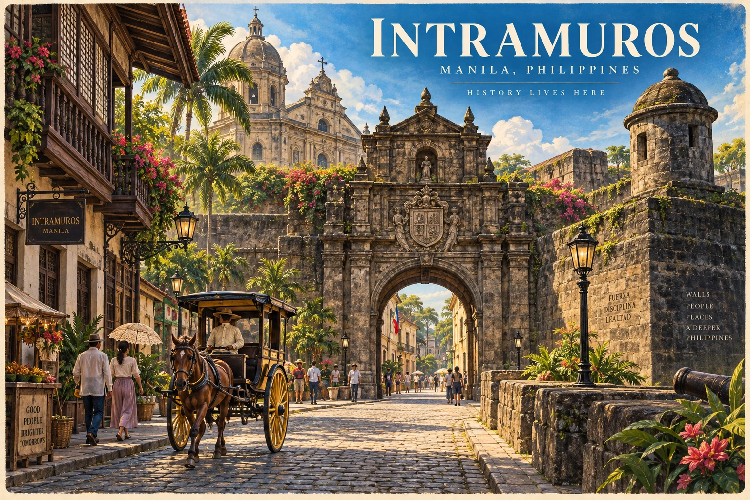 Illustrated Intramuros walled city in Manila, Philippines