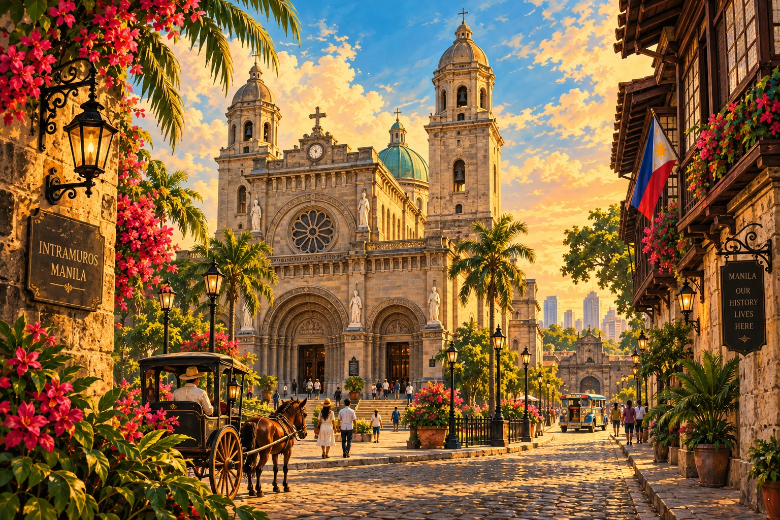 Illustrated Manila Cathedral in Manila, Philippines