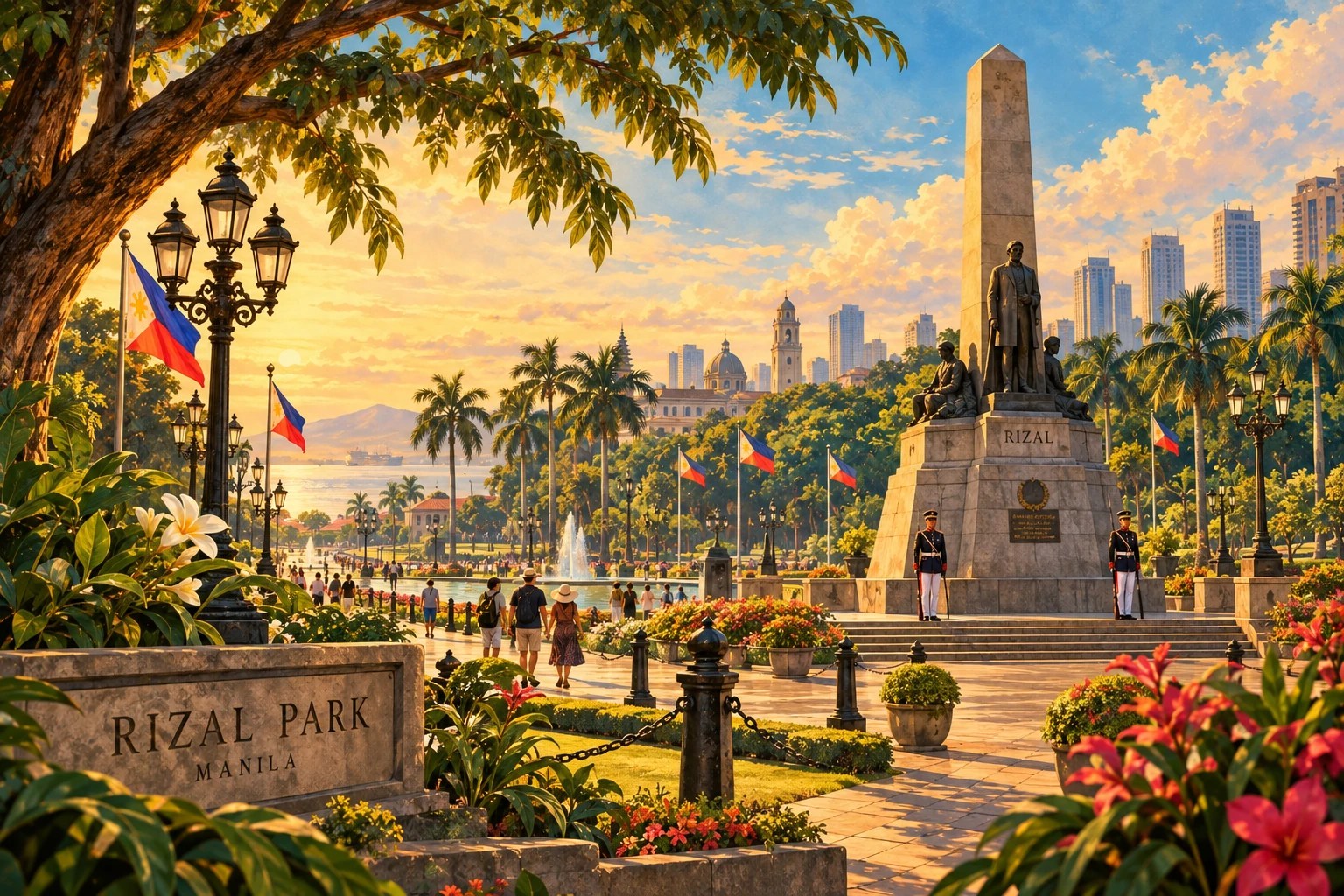 Illustrated Rizal Park in Manila, Philippines