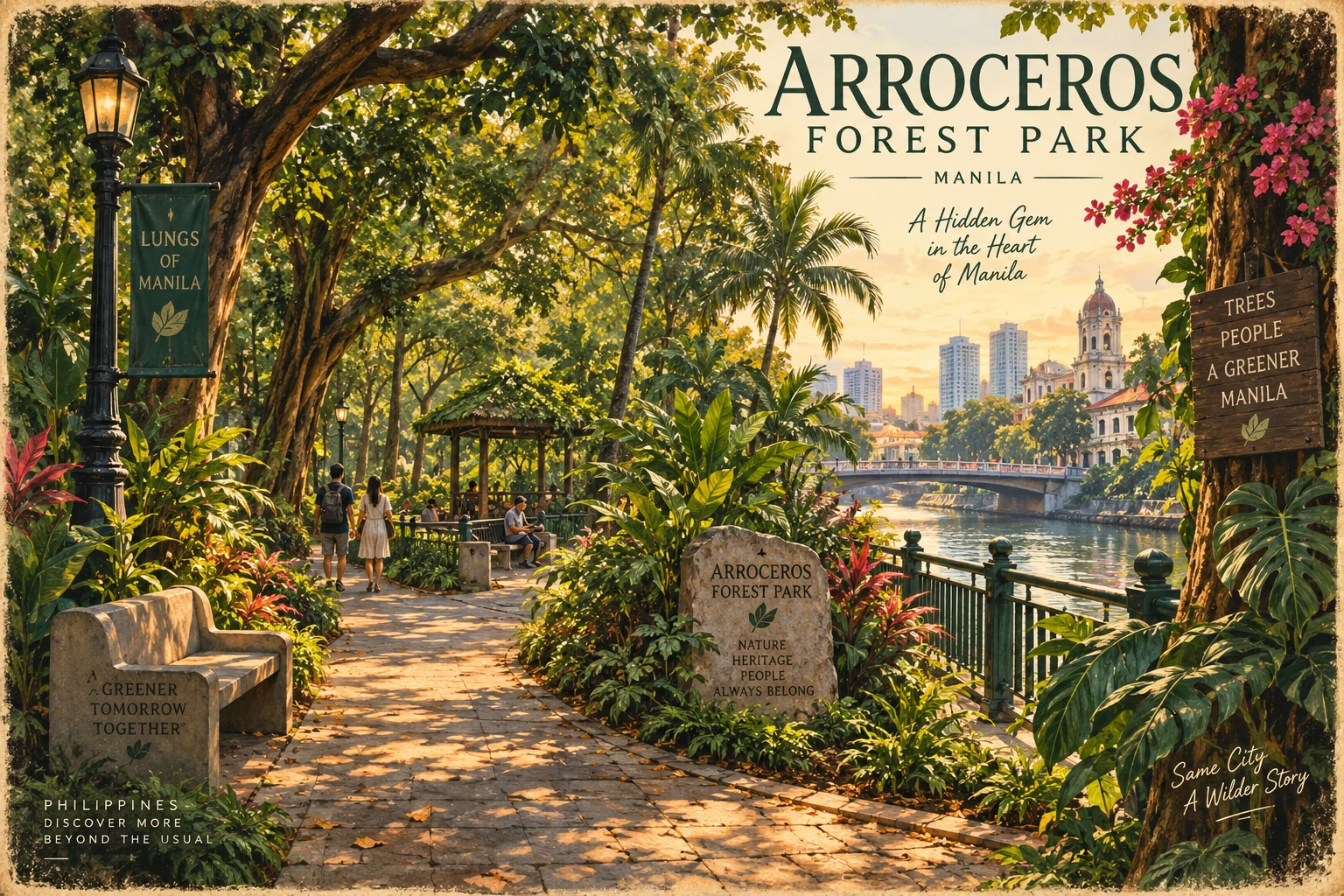 Illustrated Arroceros Forest Park in Manila, Philippines