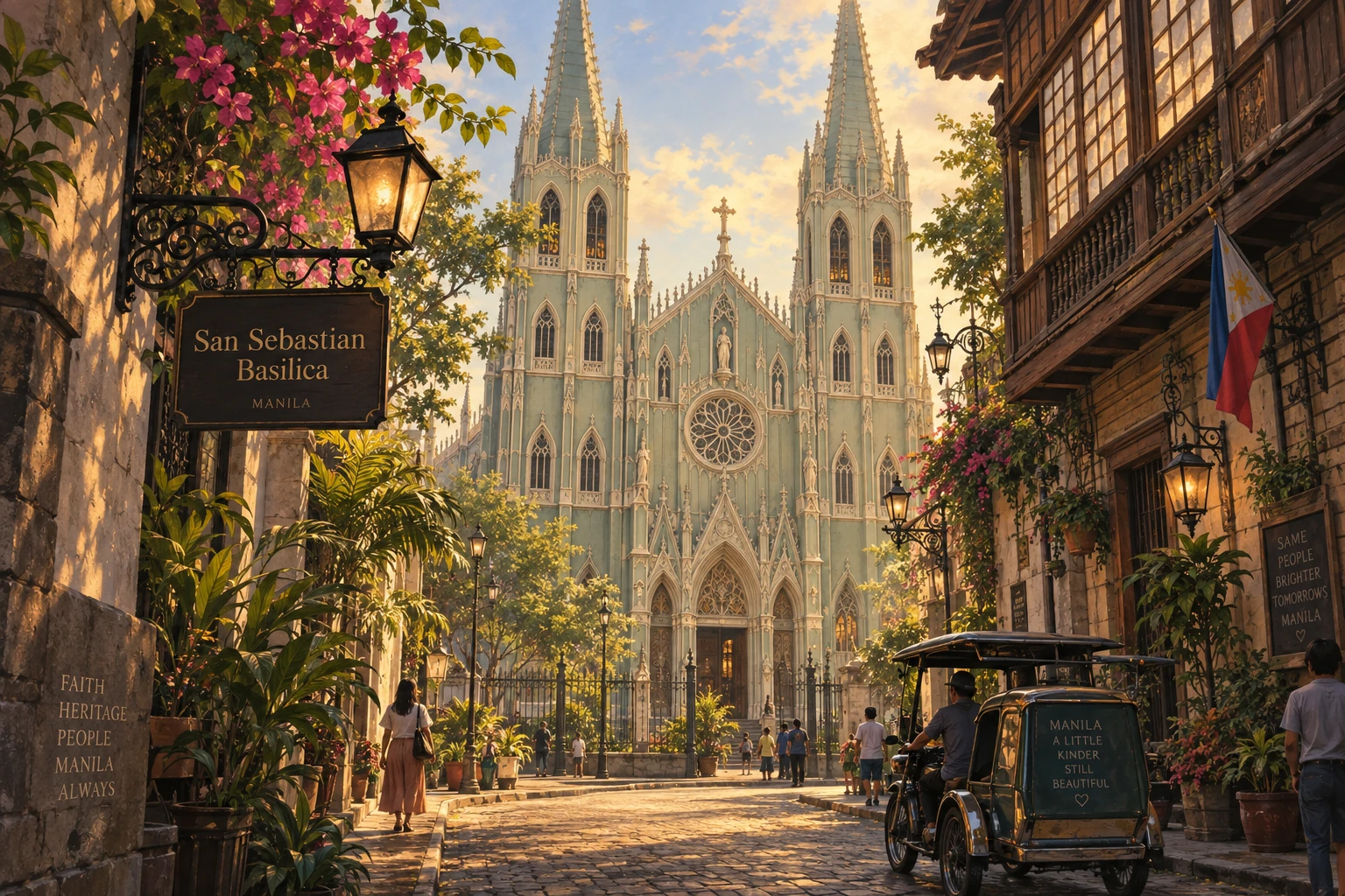 Illustrated San Sebastian Basilica in Manila, Philippines