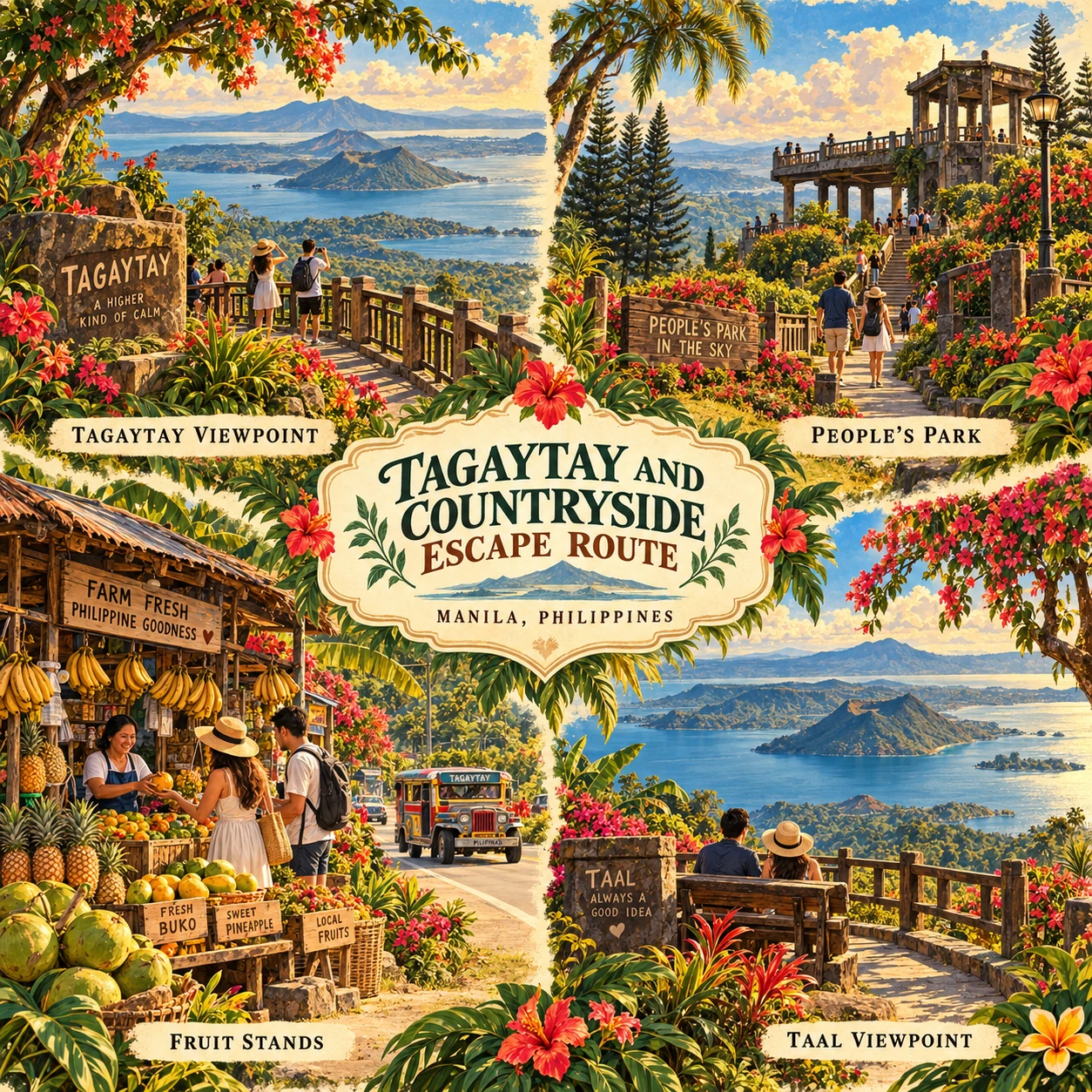 Illustrated Tagaytay and countryside escape in Manila, Philippines