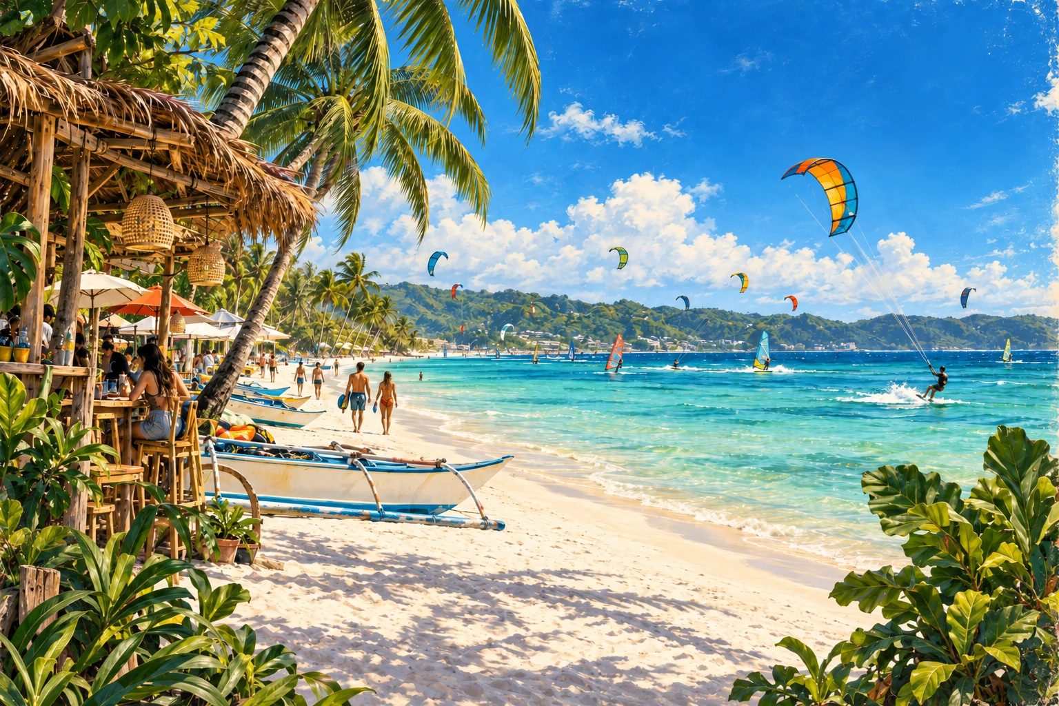 Illustrated Bulabog Beach in Boracay, Philippines