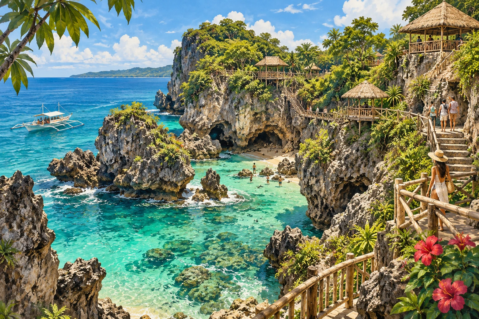 Illustrated Crystal Cove Island in Boracay, Philippines