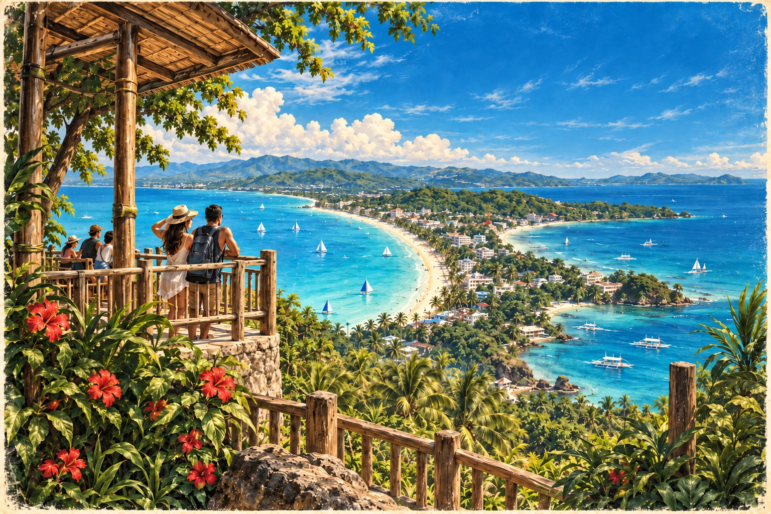 Illustrated Mount Luho viewpoint in Boracay, Philippines