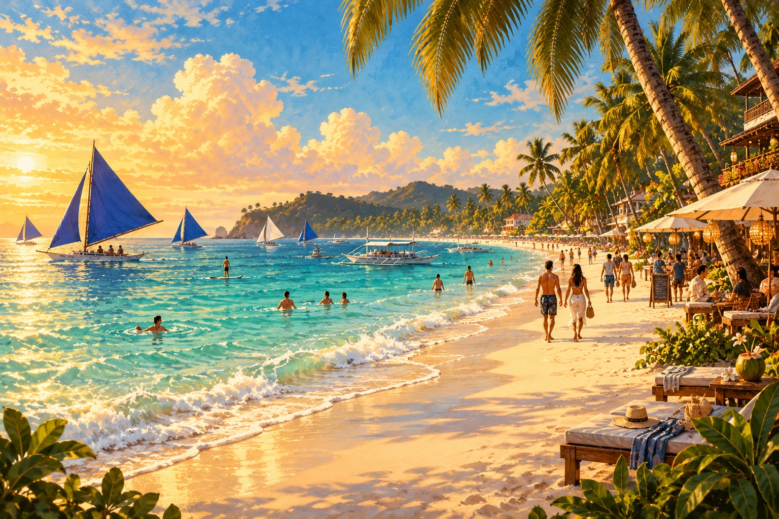 Illustrated White Beach in Boracay, Philippines