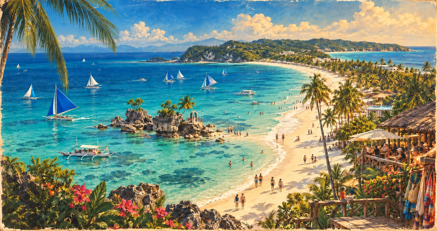 Illustrated panorama of Boracay, Philippines