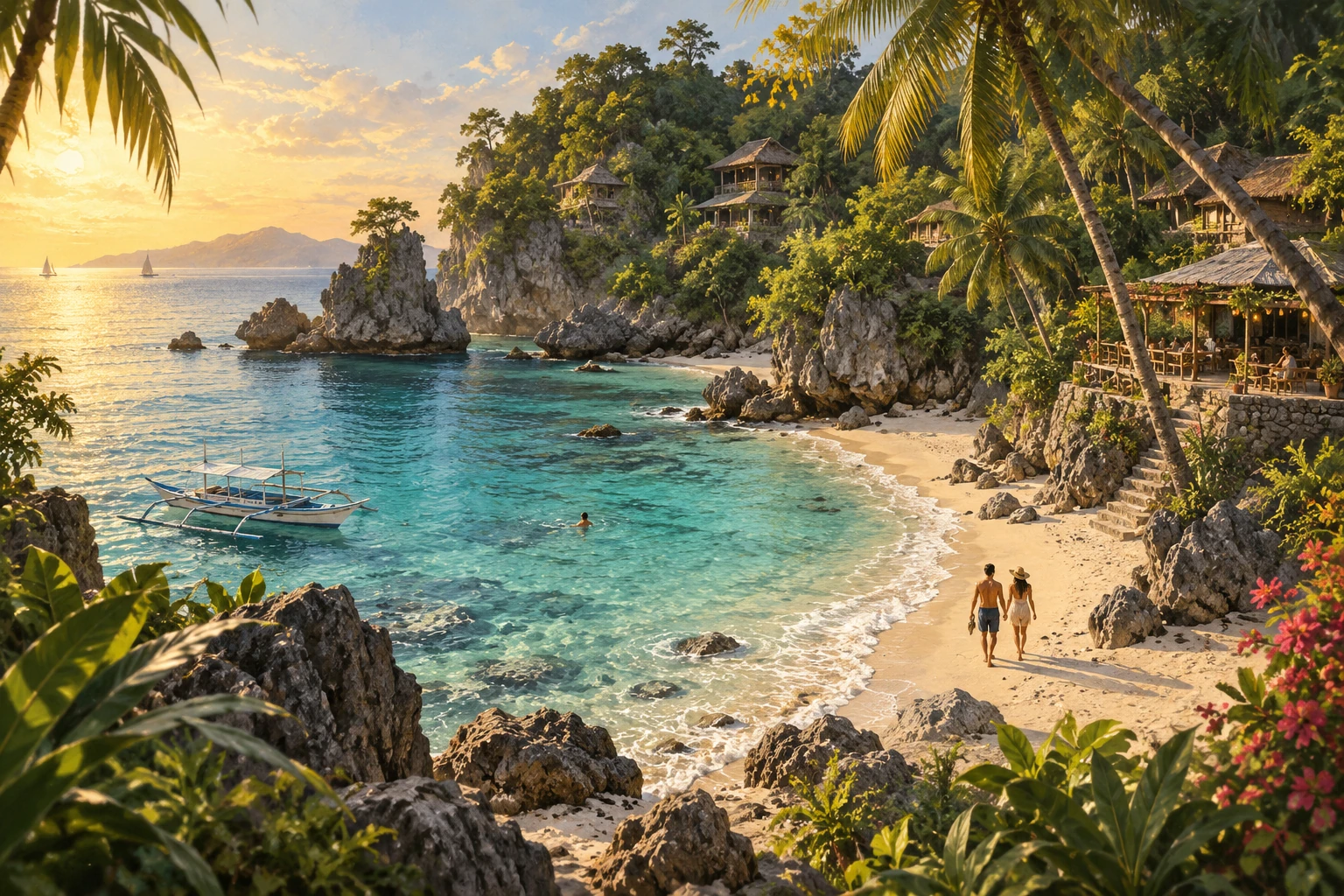 Illustrated Diniwid Beach in Boracay, Philippines