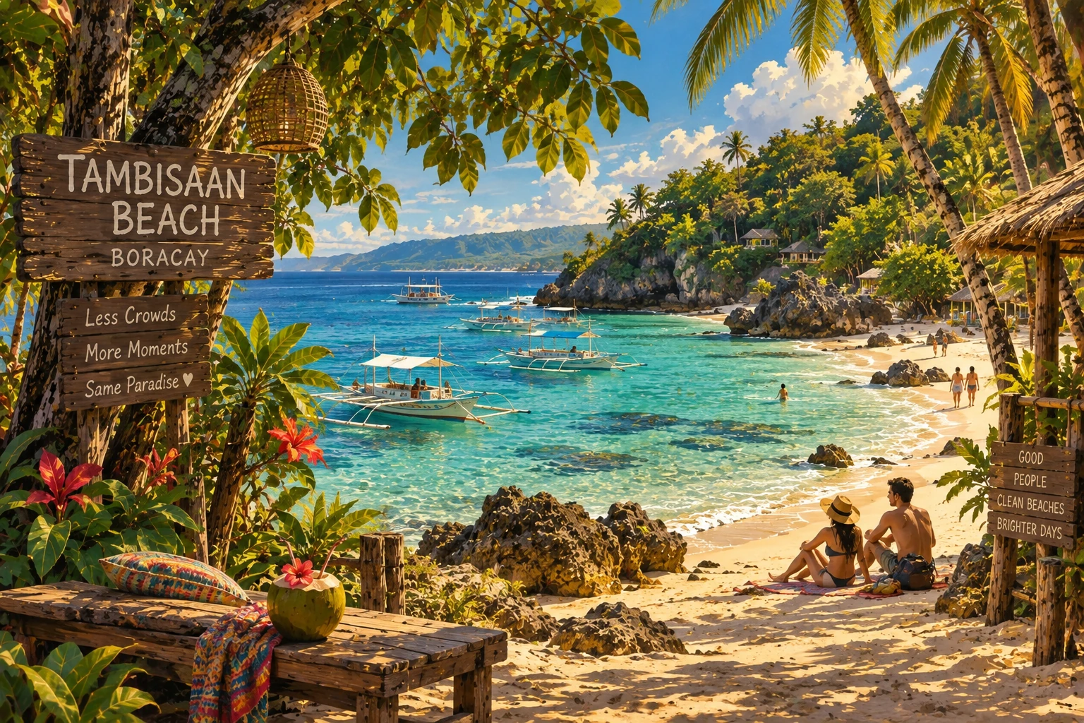 Illustrated Tambisaan Beach in Boracay, Philippines