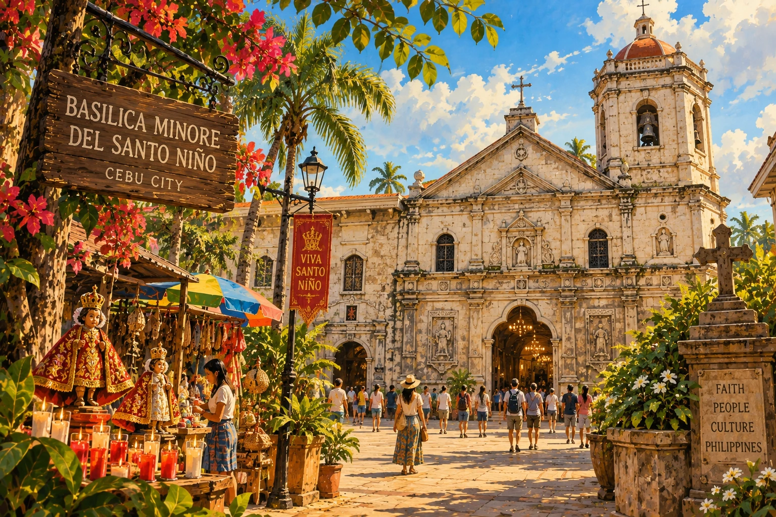 Illustrated Basilica Minore del Santo Niño in Cebu City, Philippines