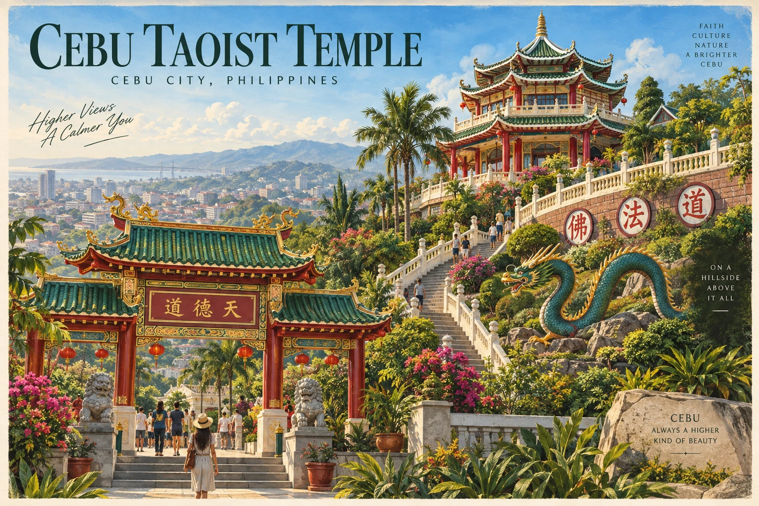 Illustrated Cebu Taoist Temple in Cebu City, Philippines