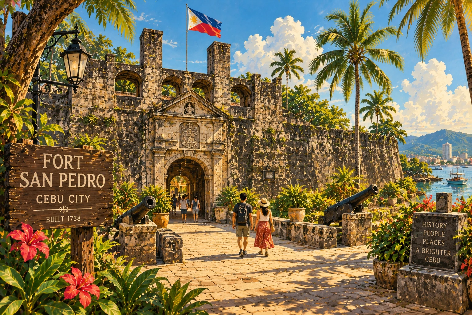 Illustrated Fort San Pedro in Cebu City, Philippines