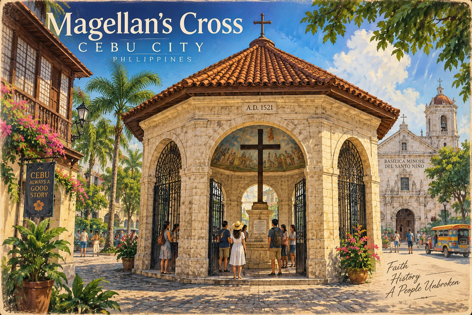 Illustrated Magellan's Cross in Cebu City, Philippines
