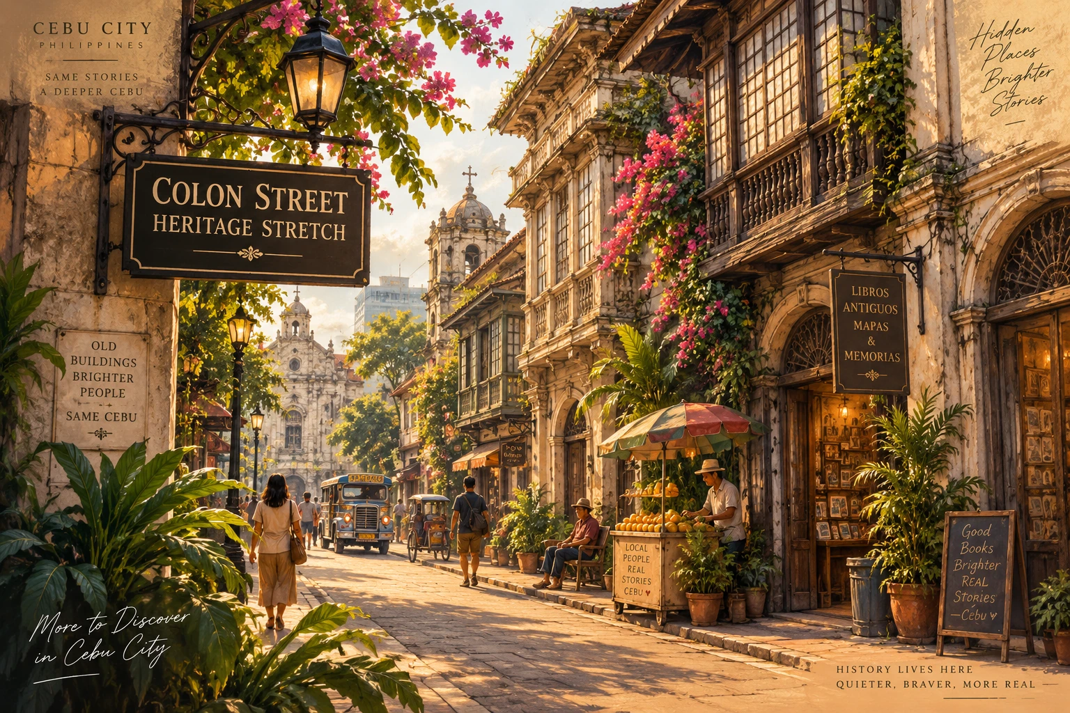 Illustrated Colon Street heritage stretch in Cebu City, Philippines