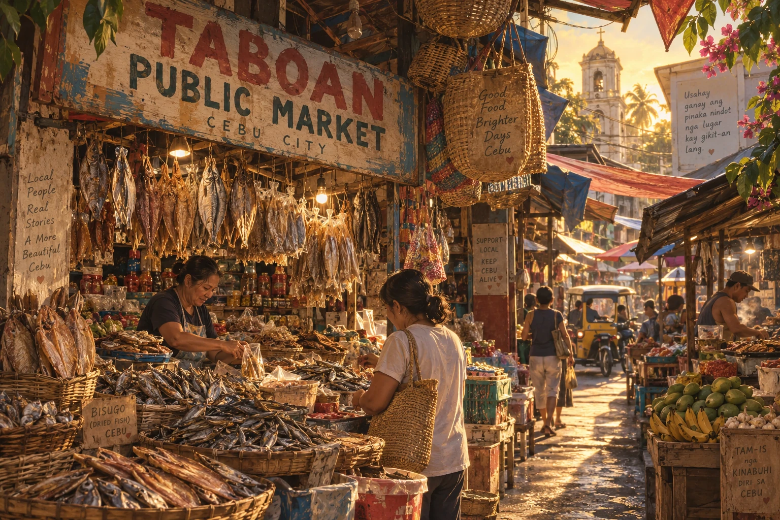 Illustrated Taboan Public Market in Cebu City, Philippines