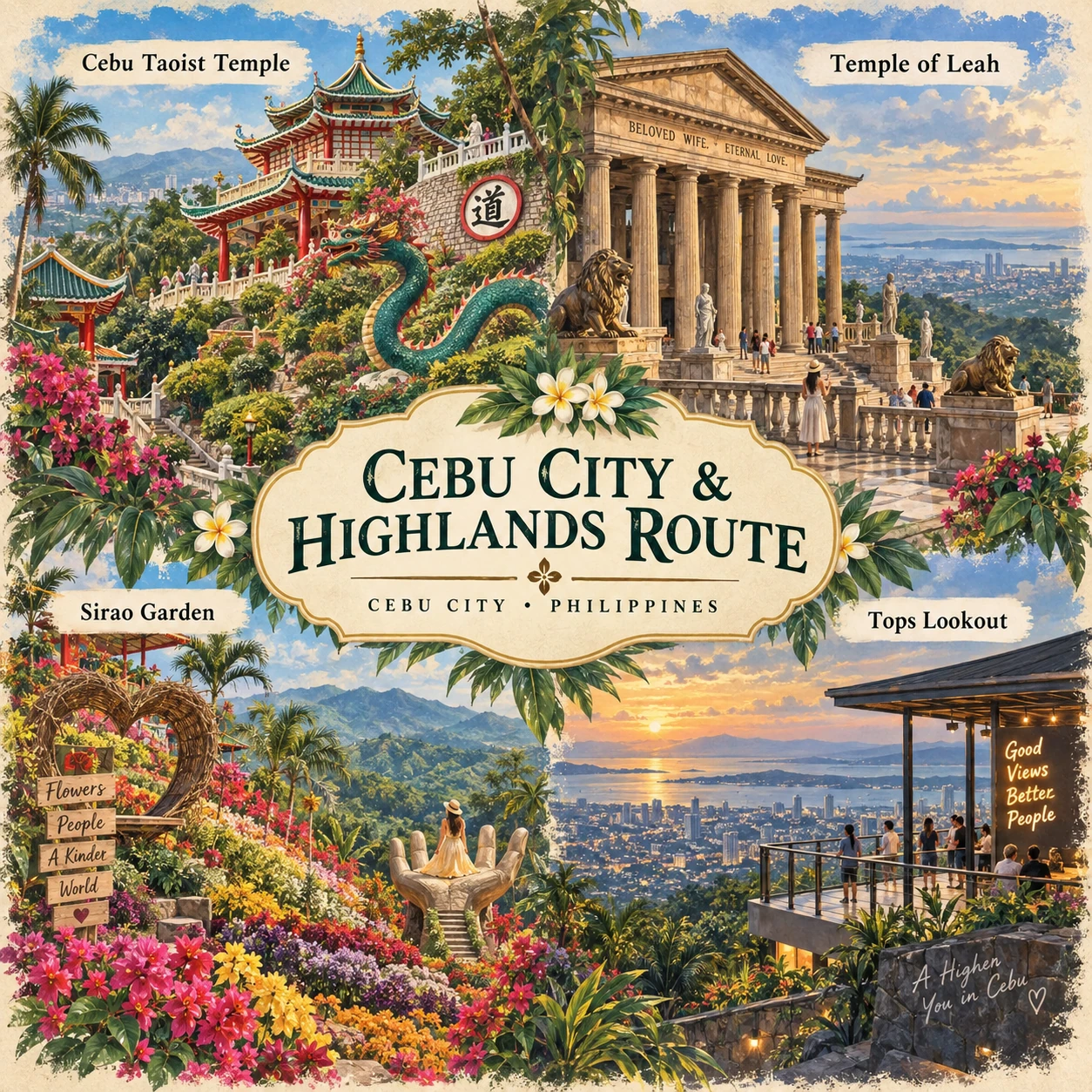 Illustrated Cebu City and highlands in Cebu City, Philippines