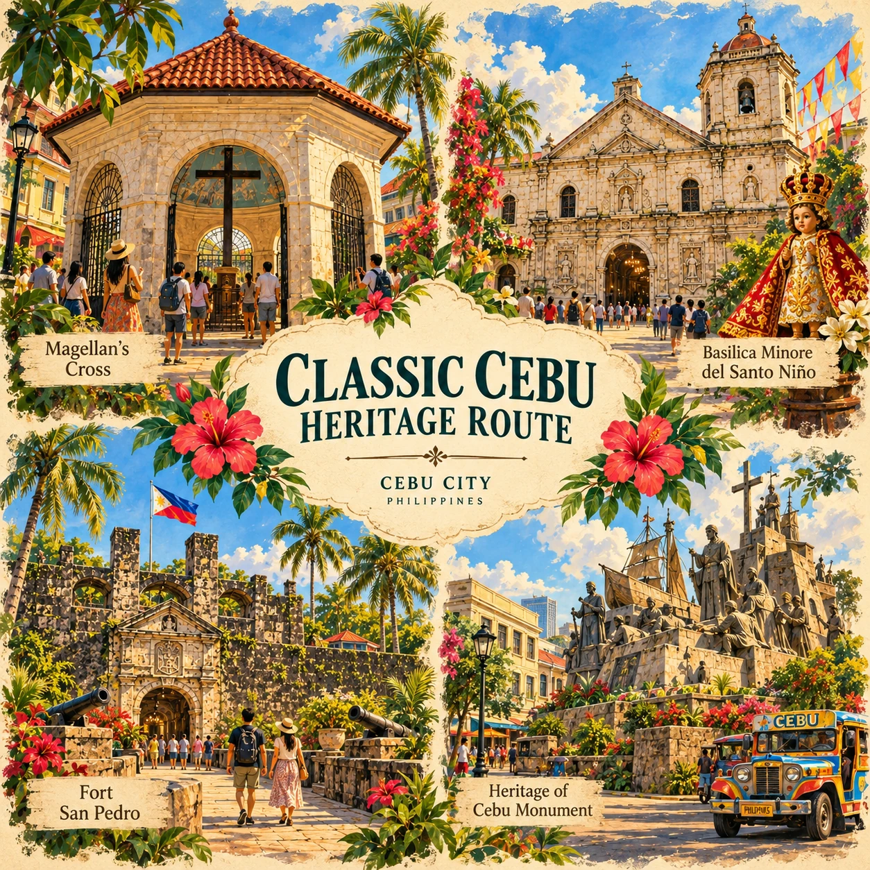 Illustrated Classic Cebu heritage in Cebu City, Philippines