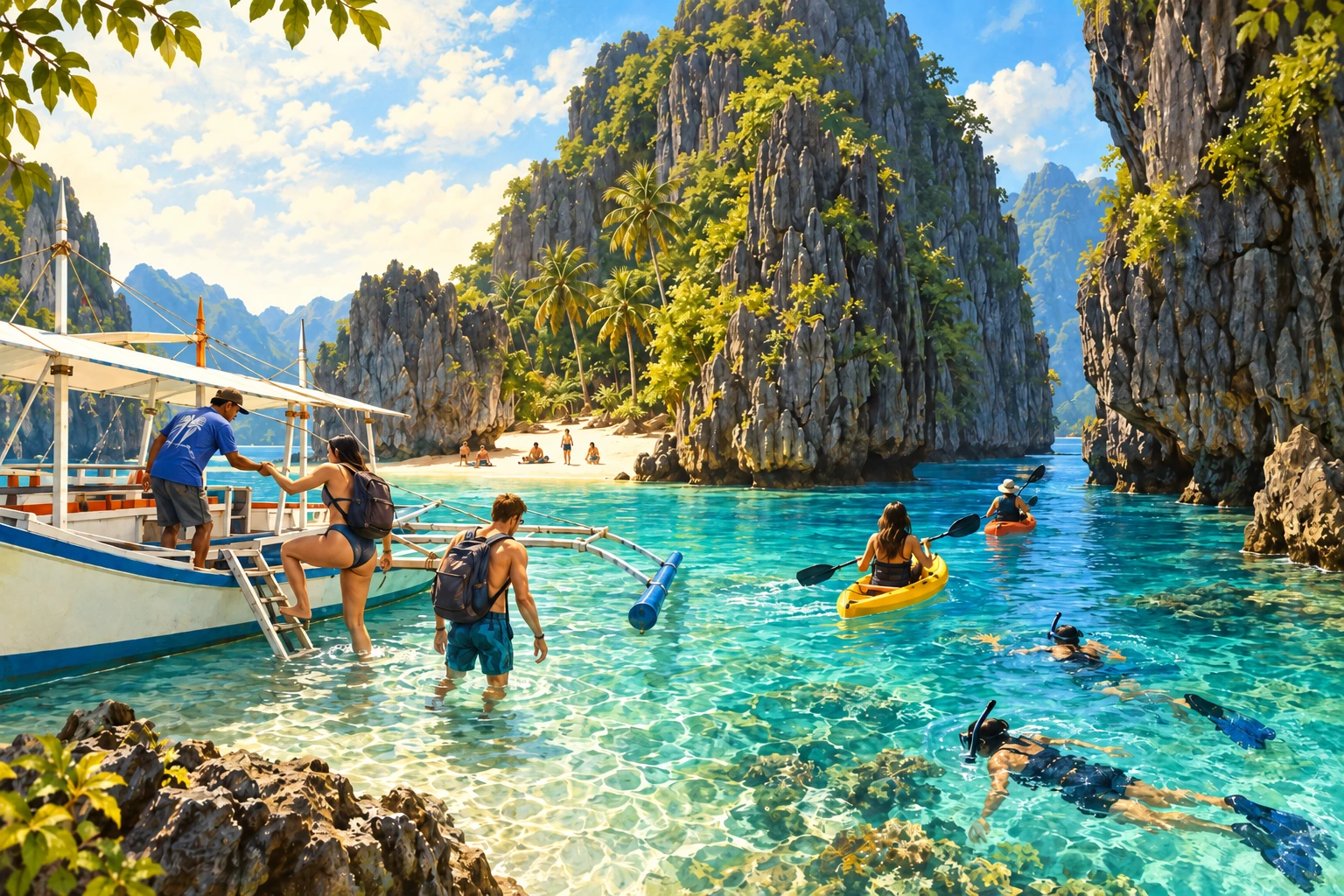 Illustrated El Nido lagoons and beaches: Tour D in El Nido, Philippines
