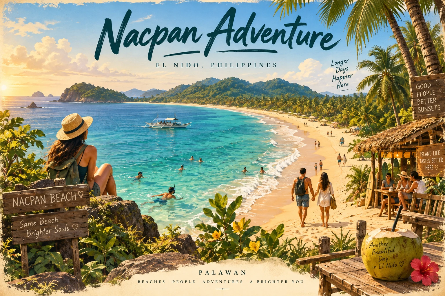 Illustrated Nacpan adventure in El Nido, Philippines