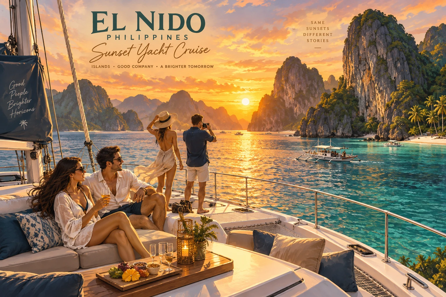 Illustrated Sunset yacht cruise in El Nido, Philippines