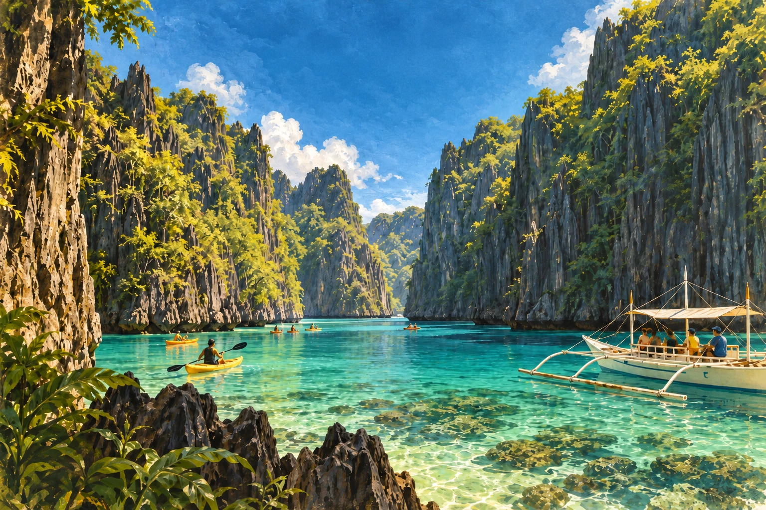 Illustrated Big Lagoon in El Nido, Philippines