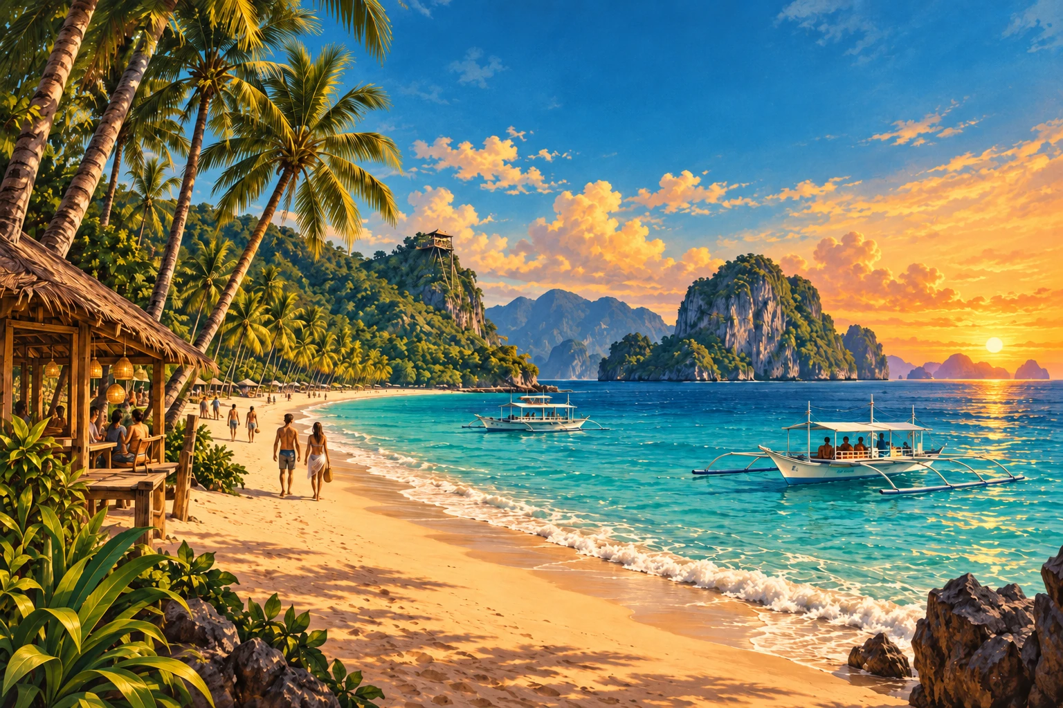 Illustrated Las Cabanas Beach in El Nido, Philippines